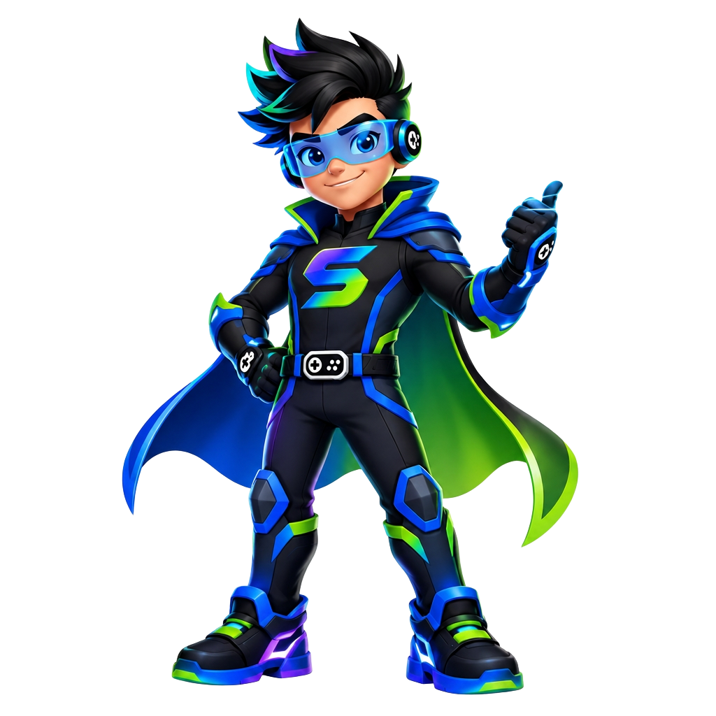 Mascote Supernerds — herói dos games e da robótica